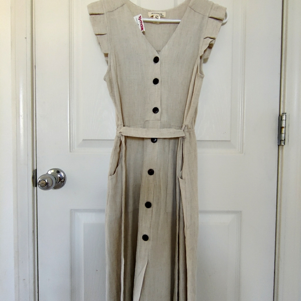 Monteau Beige Linen Button Down Dress